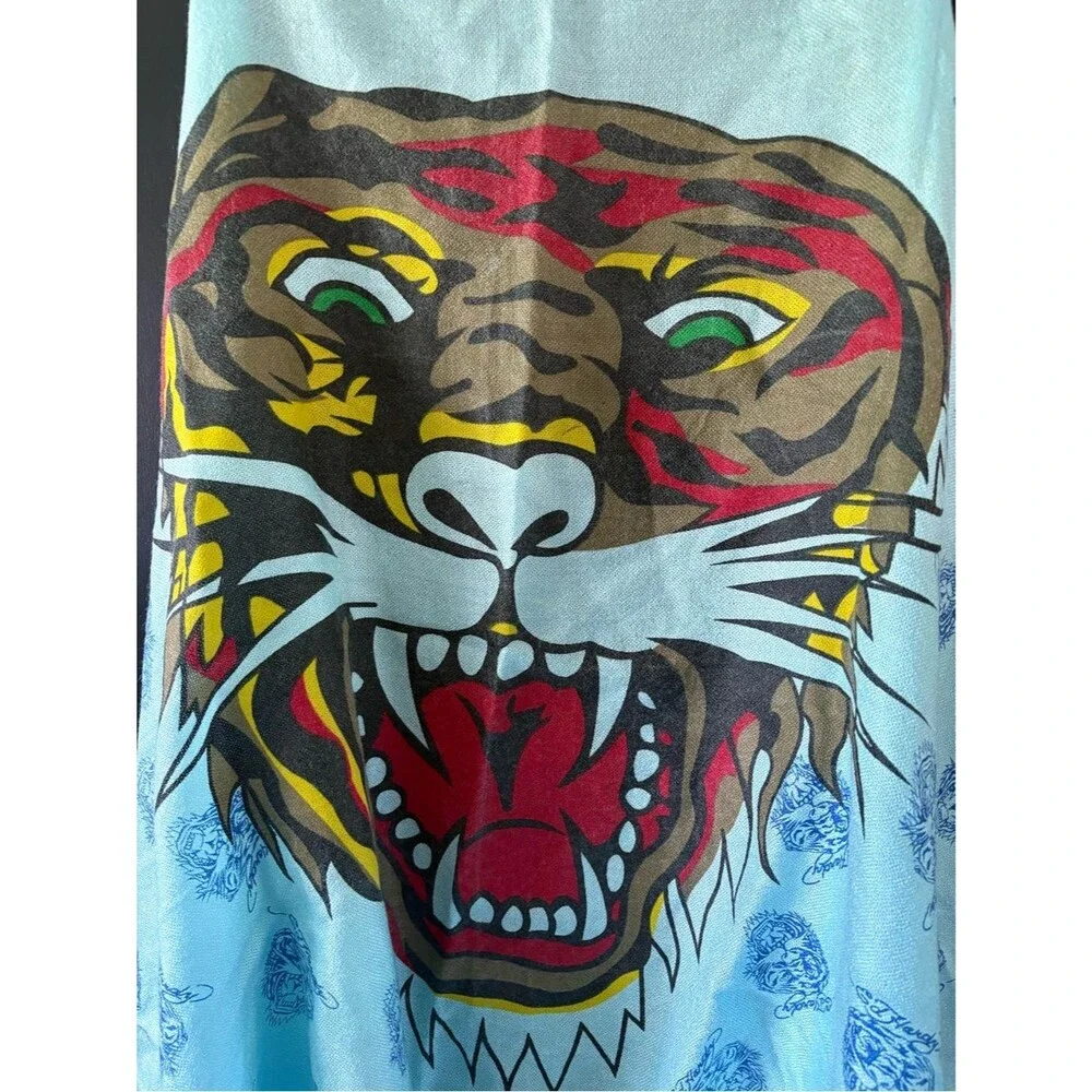 *Rare Ed Hardy Scarf Y2K Vintage Lightweight Cotton Teal Tiger Long 28” x 72”